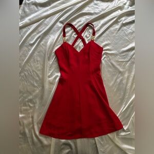 Vintage 1990s Rampage Red Cross Back Mini Skater Dress Party Size 6 Glam
